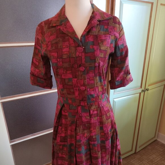 WOW !!! Original 1950s Vintage cotton day dress fuchsia rockabilly - Picture 1 of 5